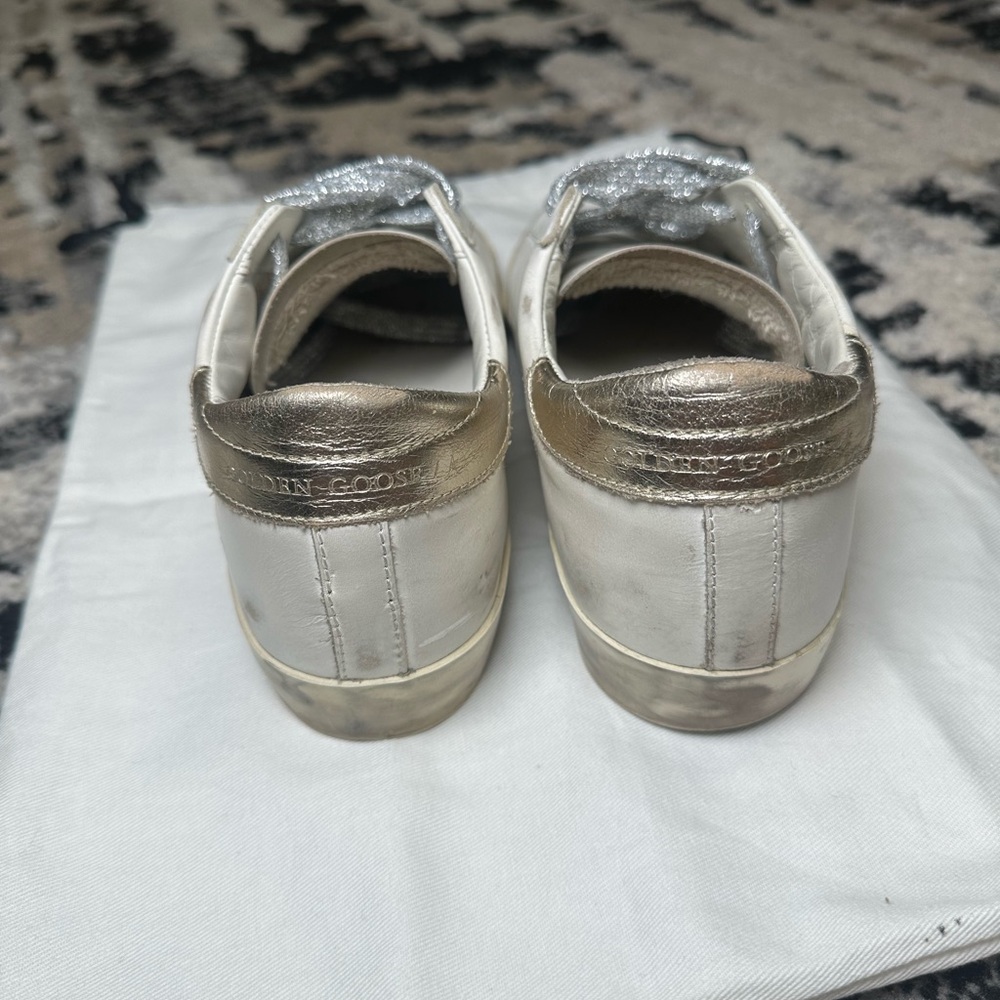 Golden Goose Super Star Sneakers with Mint Green Star and Silver/Gold Accents 7 - Picture 6 of 15